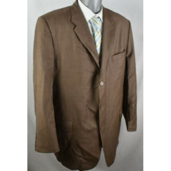 46L Calvin America Mens Sport Coat Blazer Brown 3 Button Wool Super 120 - Picture 1 of 7